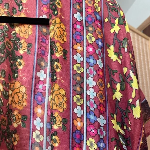 Woven Heart Rose-Print Open Kimono in Mauve and Mustard - Picture 5 of 5